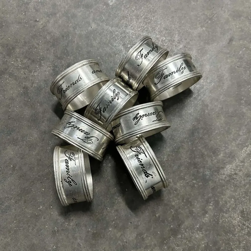 Pottery Barn Friends And Family Napkin Rings Antiqued Silver Set Of 7